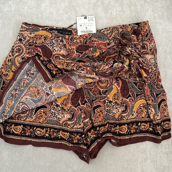 NWT! Zara Floral Paisley Print Wrap Tie Mini Skort size Medium - Picture 9 of 15